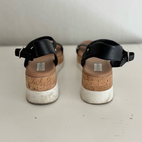 Steve Madden Rosalita Stacked Cork Platform Leather Sandals, Black, 8 - Picture 6 of 11